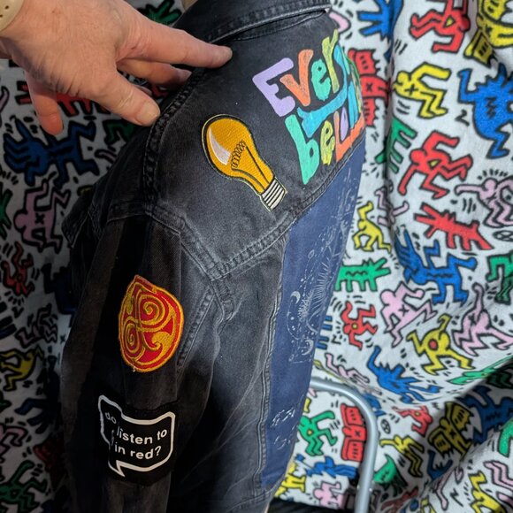 H&M Black Denim Highly Customized Jacket "WOW" Size XS - Picture 9 of 15